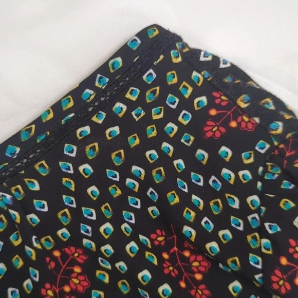 Loft Floral Lace Trim Smocked Cuff Blouse, Color Black/Turquoise/Red Size SP - Picture 10 of 15